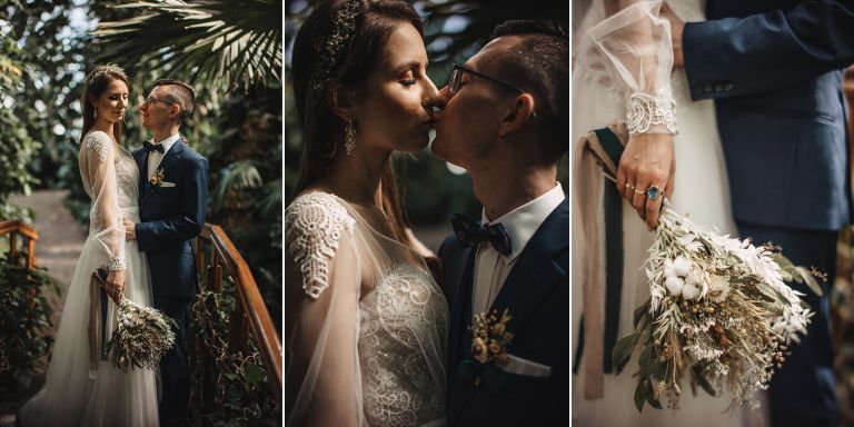 Sesja ślubna w Palmiarni Gliwice – szerokie kadry z architekturą szklarni