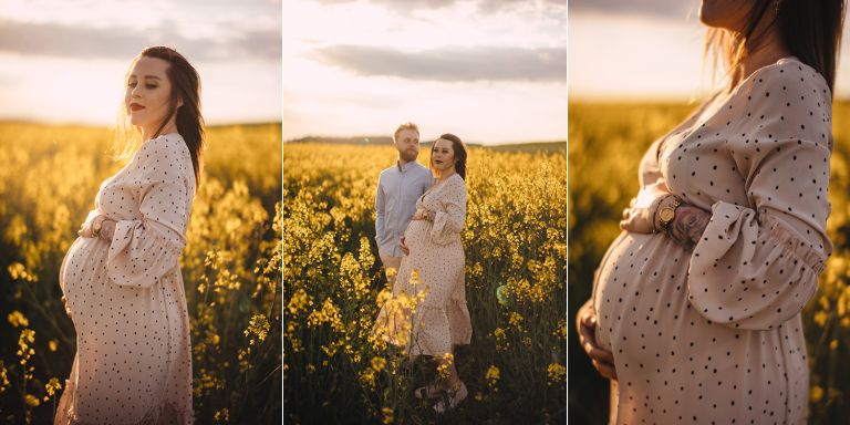 Zbliżenie na dłonie przyszłych rodziców – sesja ciążowa Katowice